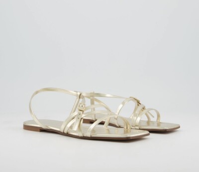 Womens Office Setting Square Toe Strappy Buckle Sandals Gold