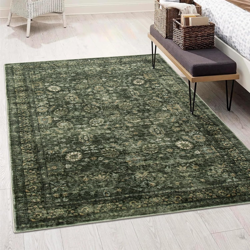 Vintage Living Room Rugs 6X9,Washable Large Green Area Rug Non Slip