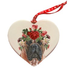 Bullmastiff Porcelain Valentine's Day Heart Ornament Double-Sided