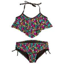 NWT Roxy Girl Logo Ruffle Flutter top Bikini 2 piece Swimsuit Size 8 Free Ship