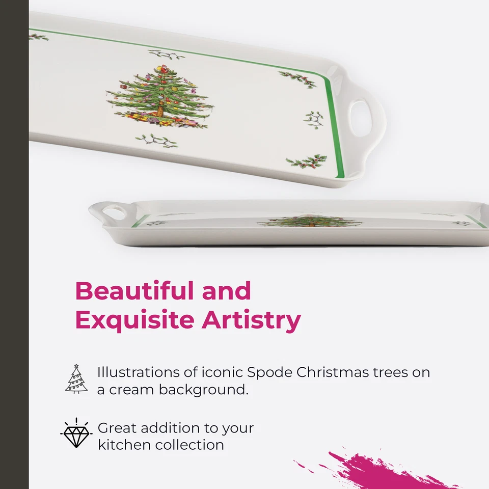 Spode Árbol de Navidad Bandeja Grande con Mango (19" x 11.6"), Melamina - Apto para Lavavajillas Foto 3 de 4