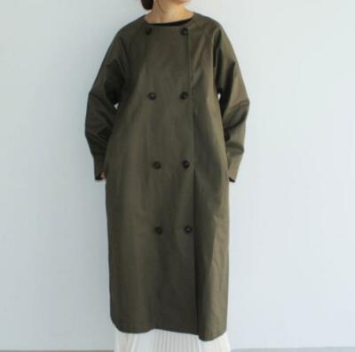 Womens 2021 Chic Round Neck Double Breast Loose Trench Coat