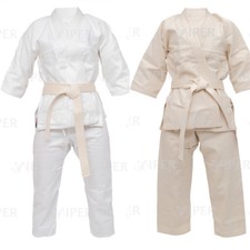 White Judo Suit Student GI Uniform Training Free Cream Belt Kids Boys Girls Kit