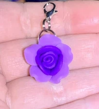 Purple Rose Flower Charm Zipper Pull & Keychain Add On Clip!!