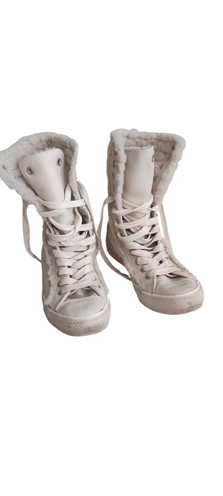 Sneakers alte Converse bianche in pelle invernali calde Chuck Taylor taglia US 7