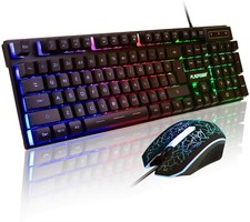 New Rainbow LED Backlit Gaming keyboard Mouse combo 3 adjustable LED backlight