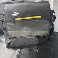 Lacoste Parfums Challenge Crocodile Logo Spell Out Crossbody Messenger Bag Black