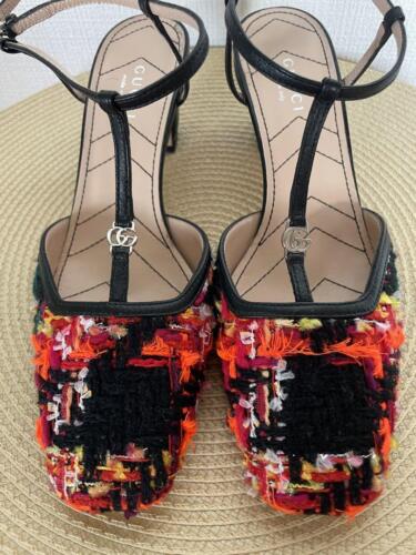 GUCCI Mules Sandals Heel GG Marmont Tweed Multicolor EU35.5/US5.5 from Japan - Picture 14 of 24