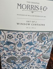 2 Curtains 50"x84" WILLIAM MORRIS England LODDEN SAGE TEAL Linen Look 2 Panels