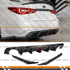 For 2018-24 Infiniti Q50 Carbon Fiber V2 LED Rear Bumper Diffuser + Corner Spats