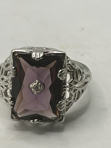 Vintage  Art Deco Sterling Silver Faceted Amethyst Ring ~ Size 7.. 925