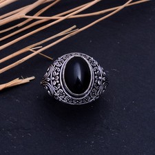 Natural Black Onyx Gemstone Handmade 925 Sterling Silver Ring Size 6 s638