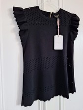 Image of Ted Baker Cutwork Woven Frill Black Top Size 1 *Brand New* RRP £99
