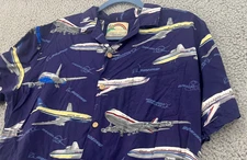 Paradise Found Shirt Mens L Plane Boeing Pilot Douglas Hawaiian Vintage USA