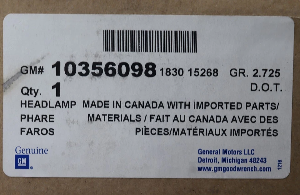 NEW OEM GM Passenger Side Headlight Assembly 10356098 Chevrolet Impala 2004-2005 - Image 2 of 4