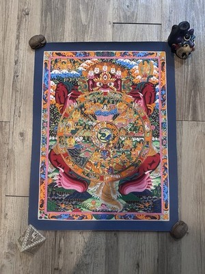 WHEEL OF LIFE BHAVACHAKRA SAMSARA MANDALA ORIGINAL HAND-PAINTED TIBETAN THANGKA