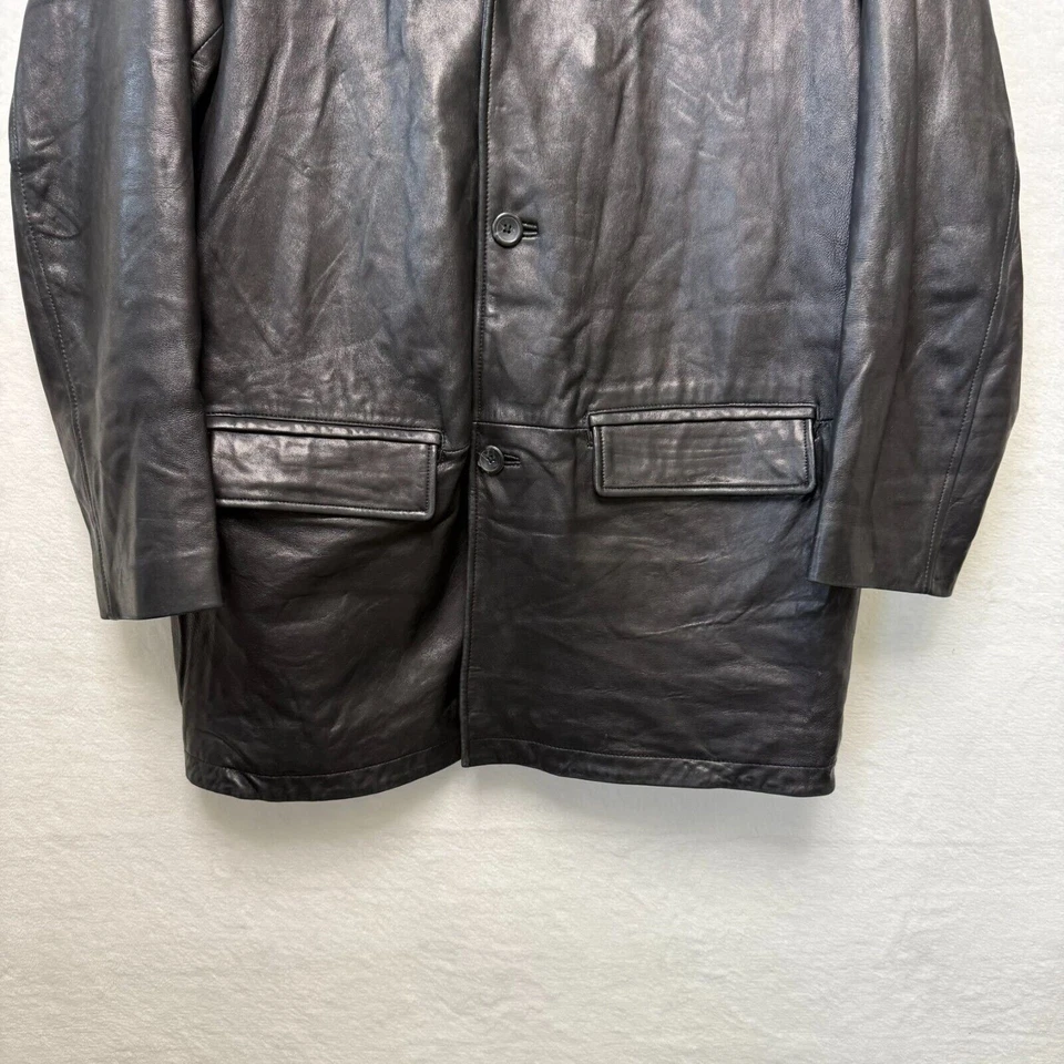 MERONA Genuine Soft Leather Jacket Coat Button Outdoor Y2K VTG Black Mens L - Image 3 of 4
