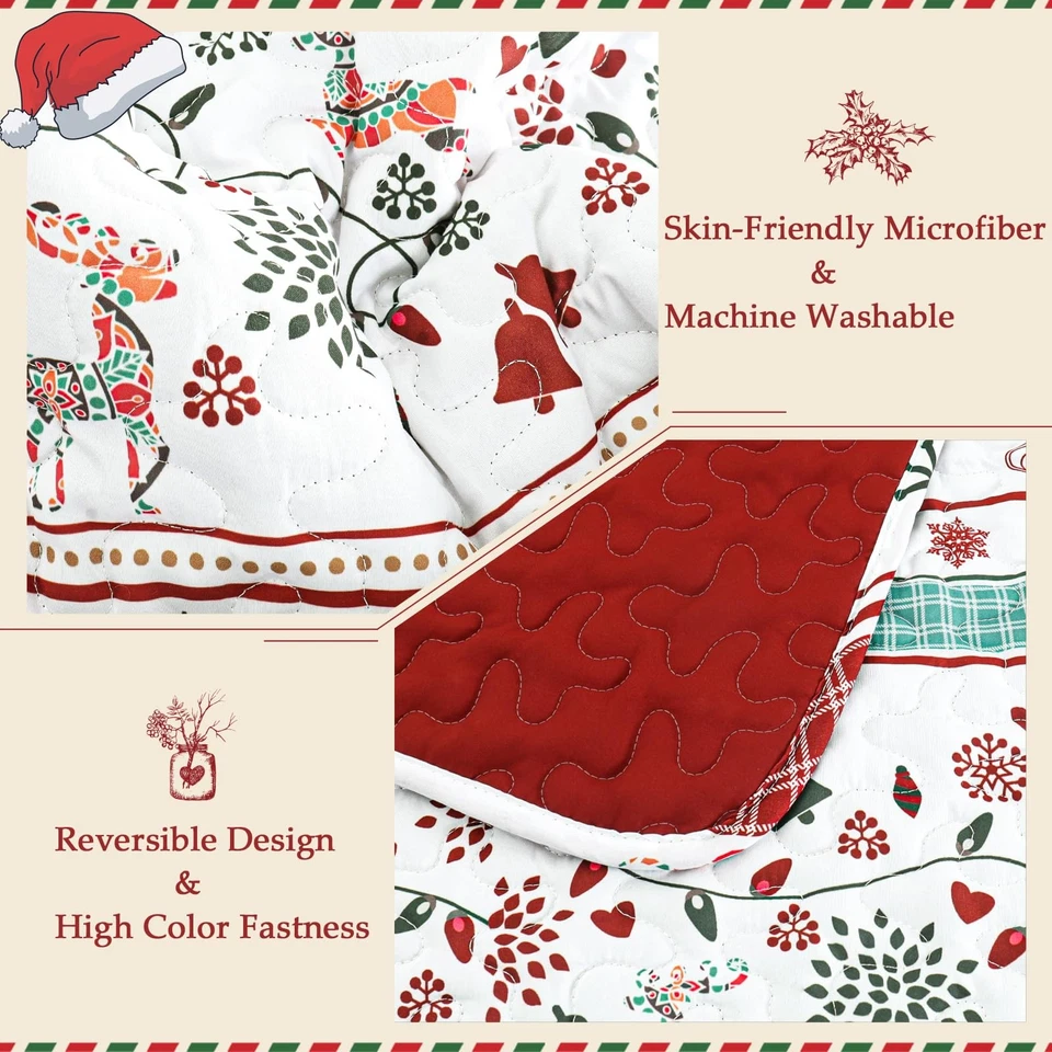 Colcha de Navidad tamaño king, colchas reversibles a rayas rojas oxidadas B... Foto 3 de 4