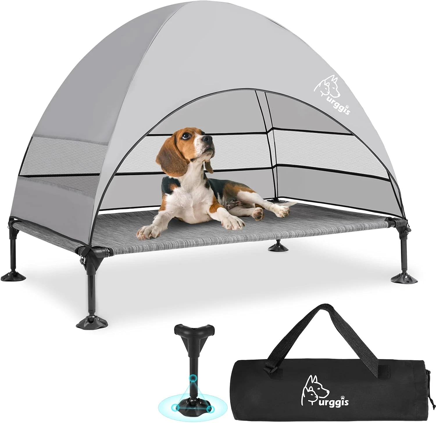 Elevated Dog Bed with Canopy - Portable Raised Cot for Large Dogs, Indoor/Outdoo