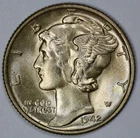1942 Mercury 10c Silver Dime Gem UNC