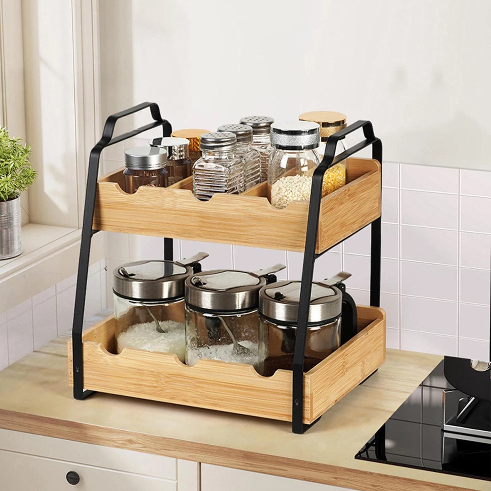 Tea Bag Organizer Teabag Holder Multifunctional Bamboo Storage Box Sugar Packet