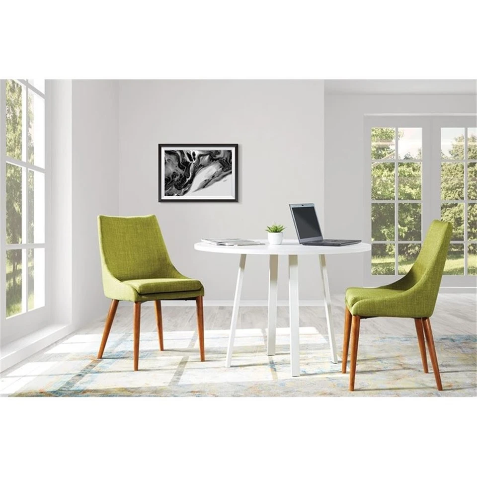 42-дюймовый круглый стол для конференций Prado с белым ламинированным верхом и белыми металлическими ножками - Изображение 3 из 4