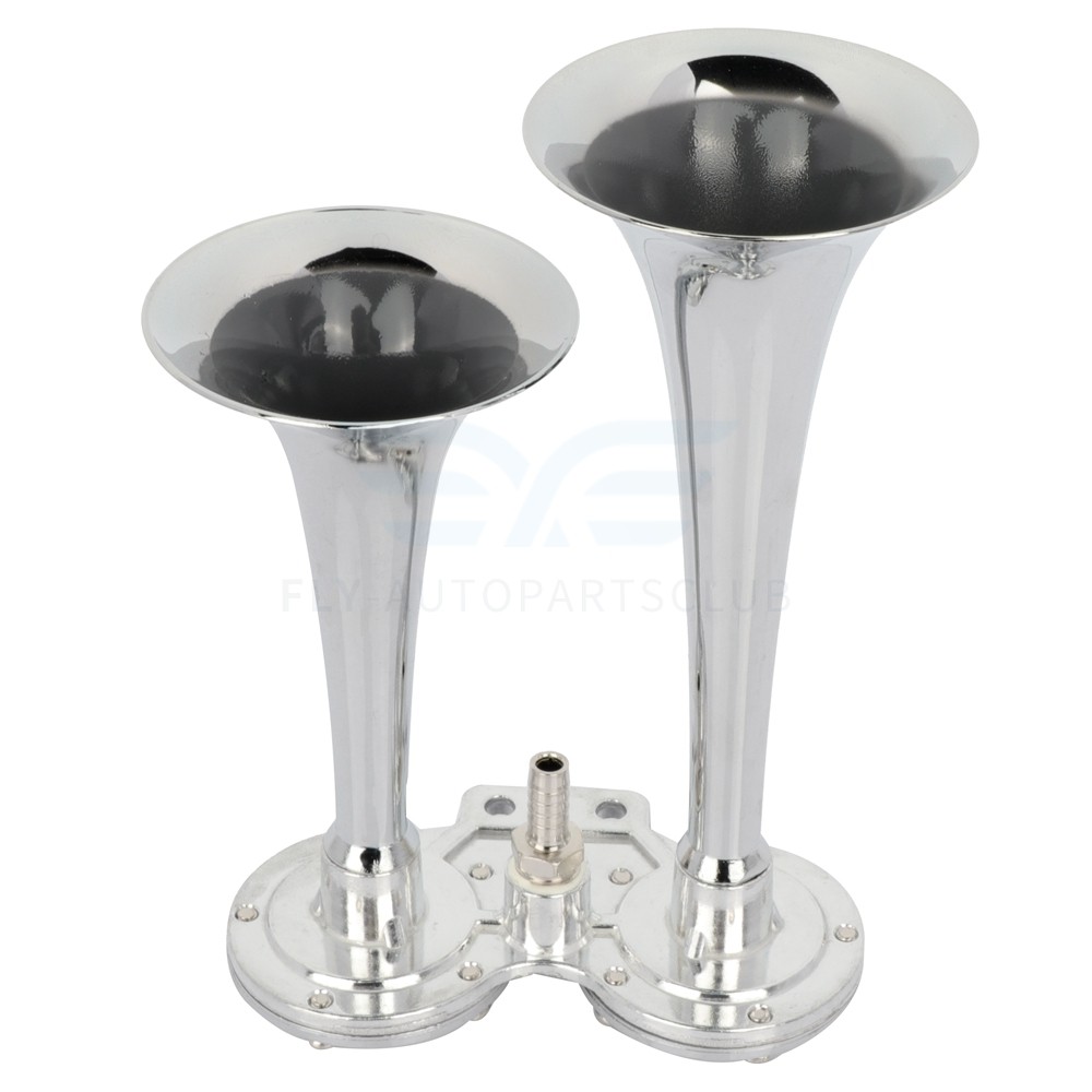 Loud 12V 135dB Car Truck Dual Trumpet Train Air Horn Kit Chrome Metal Silver