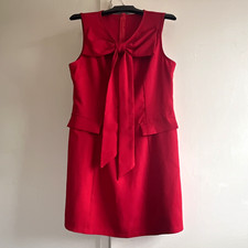 Women’s Red Sleeveless Shift Knee-Length Dress with Bow Detail, Size M Regular