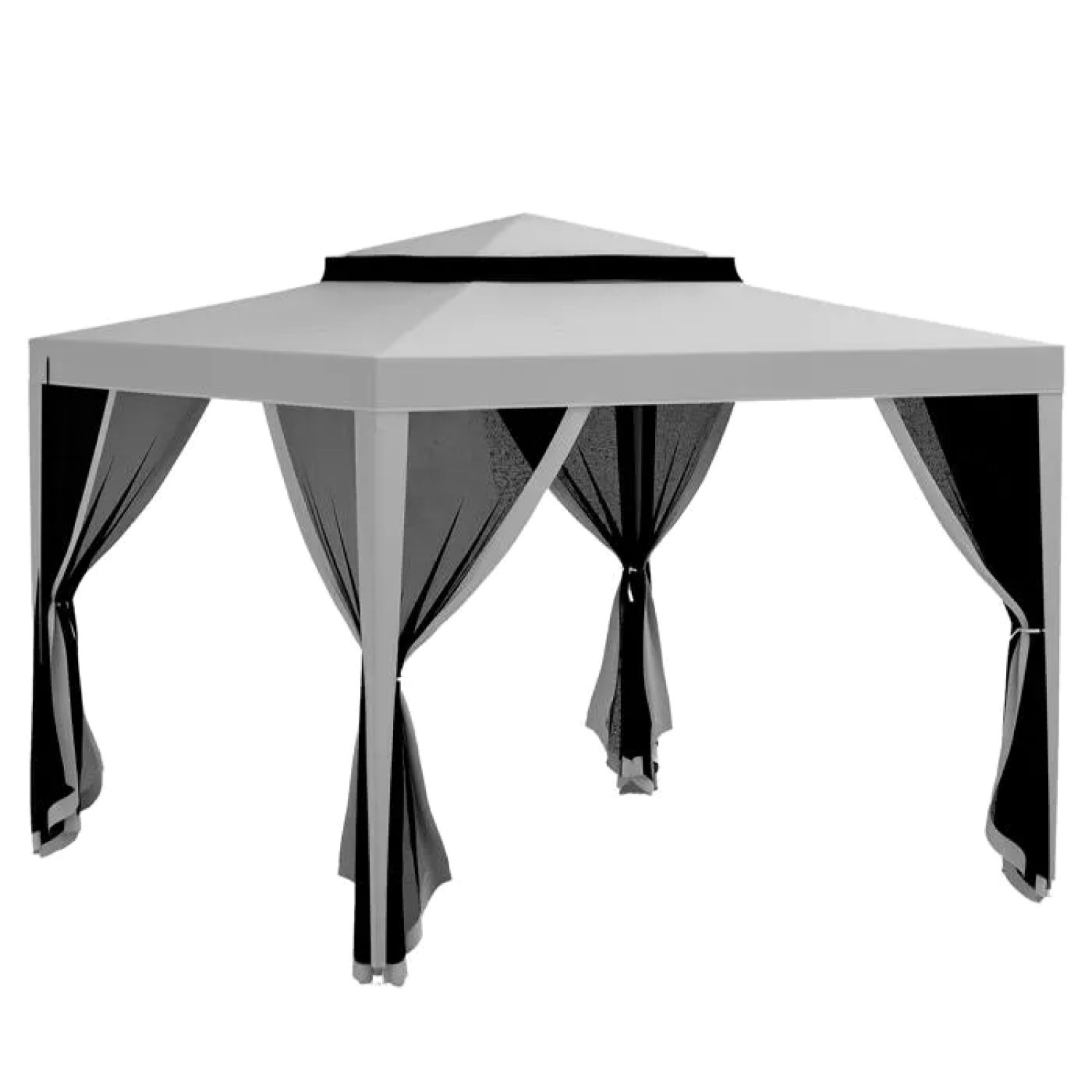 Tonnelle barnum 3x3m gris en métal et polyester avec 4 moustiquaires amovibles