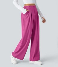 Halara Flex High Waisted Pocket Wide Leg Waffle Work Pants Size M- Pink
