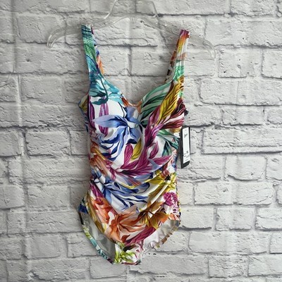 Maxine s Of Hollywood  NWT Minimizer Tropical Print One Piece  Swimsuit Size 8