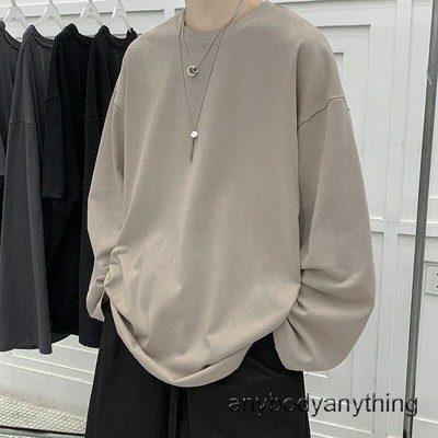 Loose Sweatshirts Men Solid Tee Streetwear Korean Clothes Pullover Long Sleeve