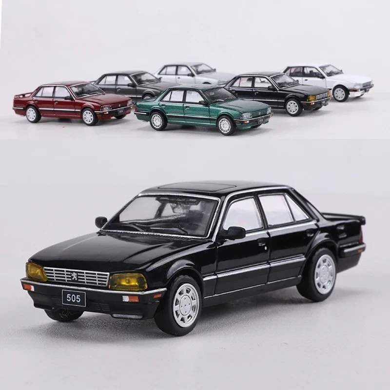 Coche modelo diecast Peugeot 505 sedán 1:64 - negro plata clásico vehículo de juguete regalo Foto 2 de 4