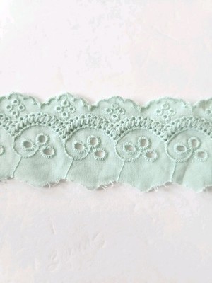 Scalloped Cotton Eyelet Flat Trim Light Green 1 3/4'' Wide Sold By The Yard