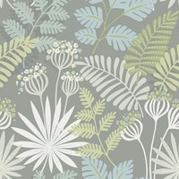Fd26451_Seychelles Abstrakt Laub Grau Weiß TüRkis Senf Fine Decor Tapete