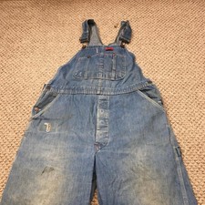 Vintage 90s Dickies Overalls Mens 40x31 Blue Denim Workwear Carpenter Bib Faded
