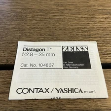Vintage Zeiss Distagon T* 25mm F2.8 Contax Yashica Mount Manual
