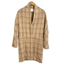 Vince. Check Pattern Single Breasted Coat Nude Wool Size Xxs $1151