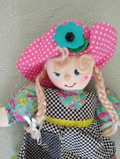 Cloth Rag Doll Plush Blonde Braided Hair Multicolored Outfit 18" Meritus Ind.