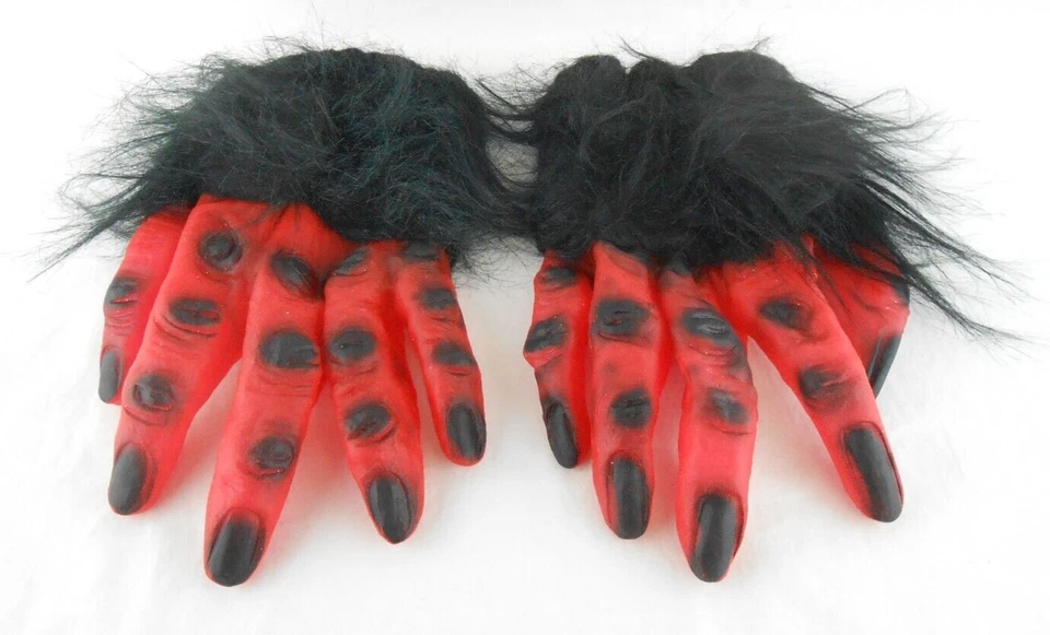 Rojo Peludo Hombre Lobo Monstruo Adulto L Guantes Halloween Disfraz Foto 4 de 4