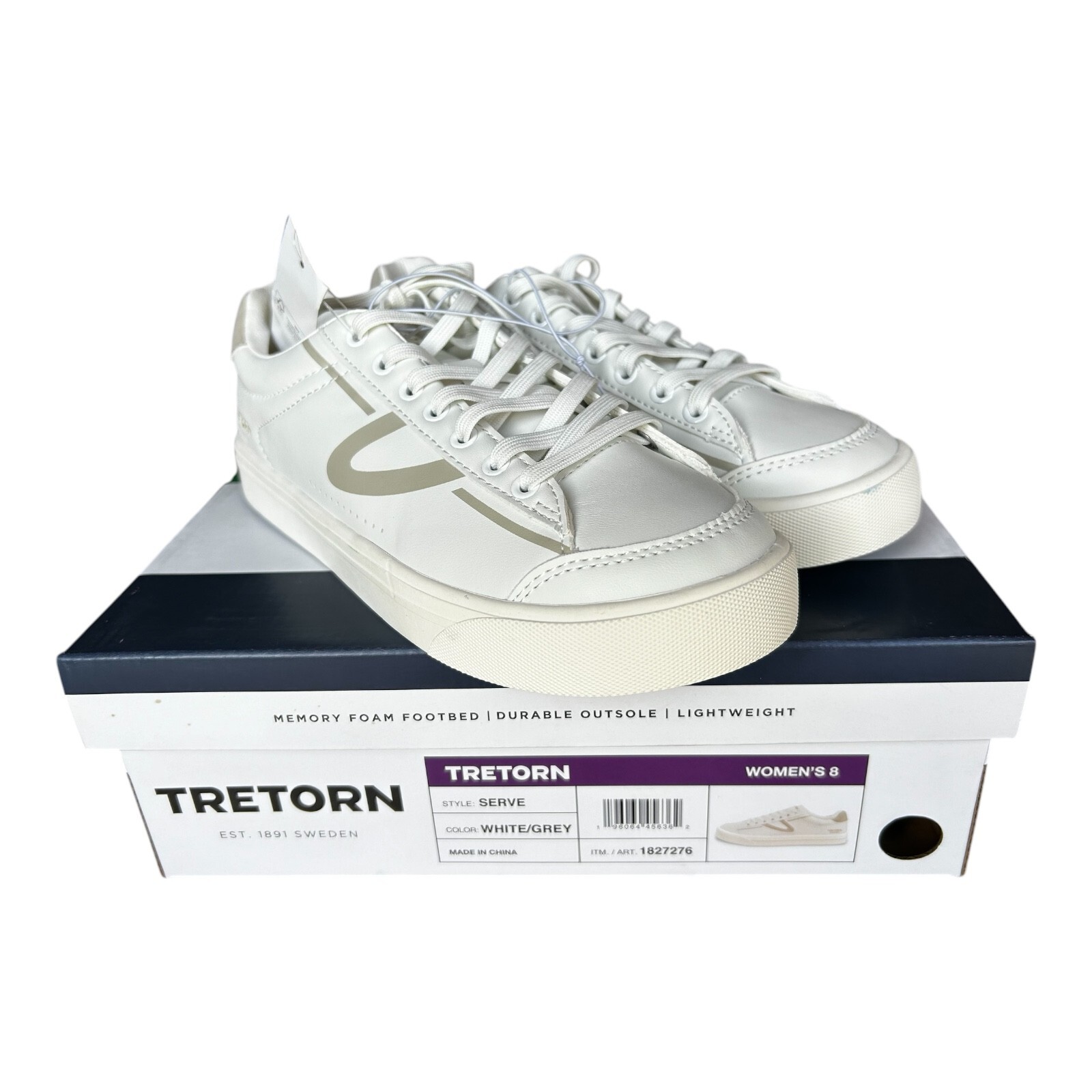 Tretorn women's Hopper Sneaker Memory Foam Lightweight Shoes White Grey size 8