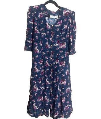 Vintage Caroline Wells Petites Blue Floral Dress S 16 Corset Lacing  Cottagecore | eBay