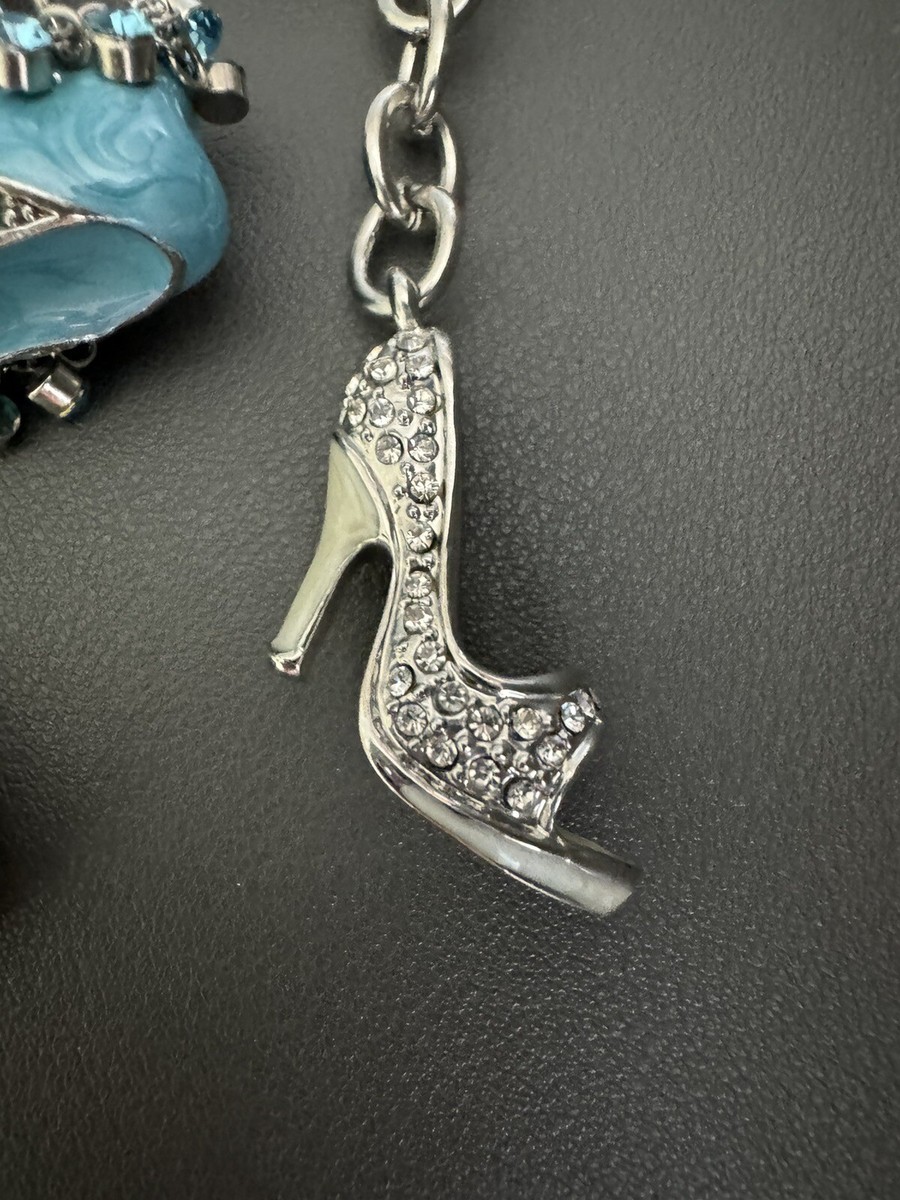 Rhinestone High-Heeled Shoe Keychain – Crystal Shoe Pendant For Women, Bag Charm, Silver & Black, 4.7 Inches