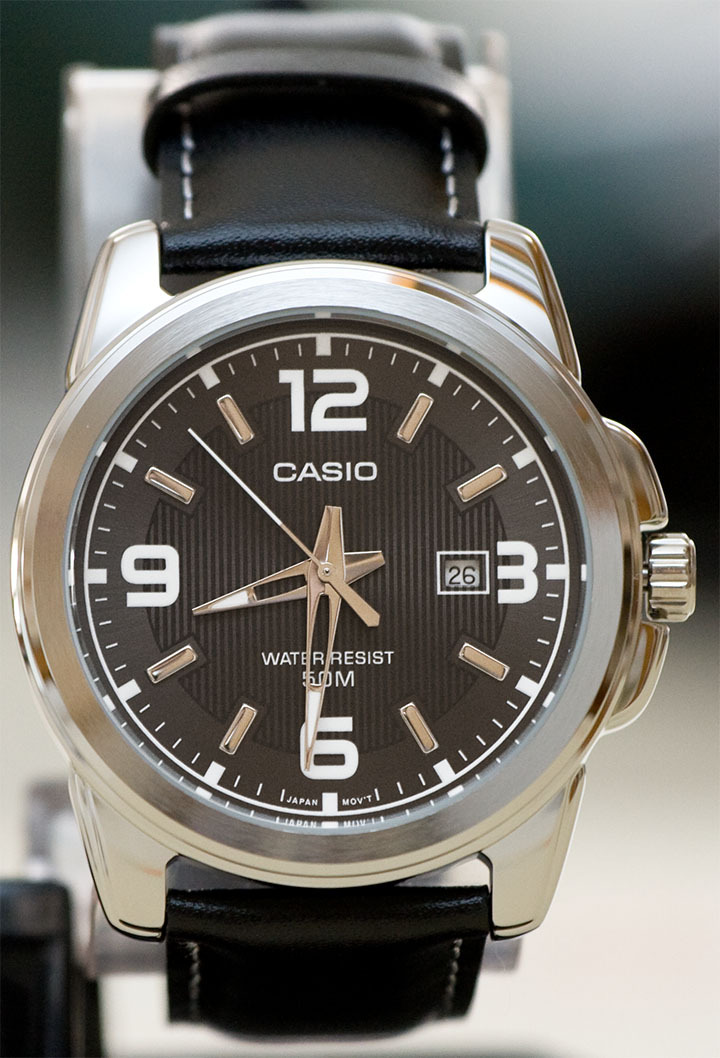 Casio MTP-1314L-8AV Men's Grey Dial Analog Watch Black Leather Band New
