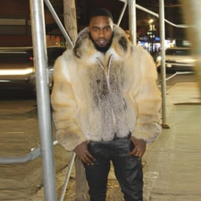 Winter Mens Real Fox Fur Bomber Jackets Fashion Natural Fur Squares Coat Outwear