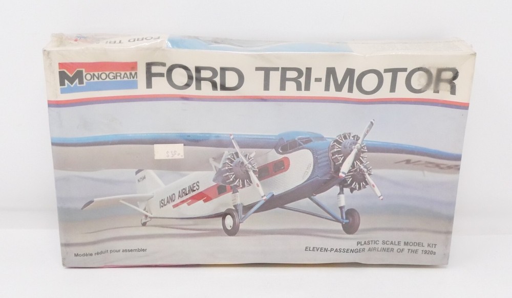 Monogram 7592, Ford Tri-Motor Airplane Model Kit, Sealed 1/77 Scale