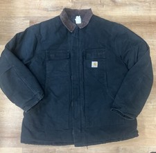 Carhartt Black Canvas Corduroy Collar Farm Chore Quilted Coat Jacket Mens 2X