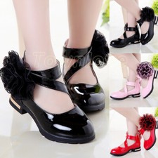Girls Dance In Big Children Flowers Little High-heeled Princess Leather Shoes