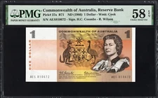 Australia 1 Dollar P37a R71 1966 Coombs Wilson PMG58 aUNC EPQ NO FOLDS VISIBLE