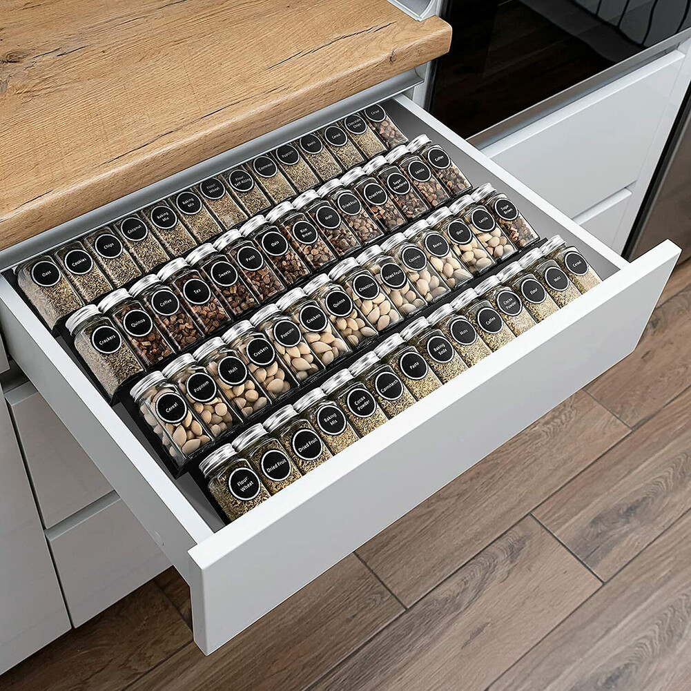 SpaceAid Gewürzschubladen-Organizer – 36 Gläser + 386 Etiketten – 4-stöckig, 42,5x44,5 Cm